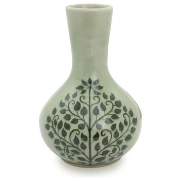 Thai Bodhi Celadon Ceramic Bud Vase