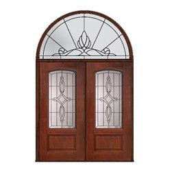 Prehung Transom Double Door 80 Fiberglass Marsais Arch Lite Glass - Front Doors