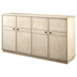 Decor Love - Mid Century Sideboard, 4 Doors With Framed Accents & Inner Shelf, Birch Finish - - Dimensions: 33” H x 62” L x 15.75” W