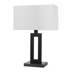 D'Alessio 20" Matte Black Table Lamp, White Linen Shade