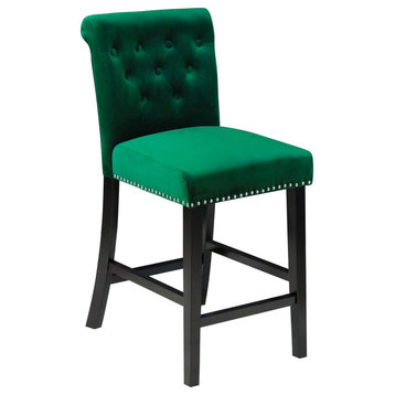 Markelo Velvet Counter Chairs, Set Of 2, Emerald Green