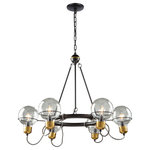 Artcraft Lighting - Martina 6 Light Chandelier, Black/Brushed Brass - The "Martina Collection" is so unique from a design stance. The glass is actually shaped as a bulb and the bottom glass holder is designed like the bottom of a vintage screw type bulb. The wiring has a "vintage" element since it is twisted the way Thomas Edison first introduced the bulb. The metal work is black while the glass holder is brass. The small chandelier model is shown; there are many matching units available.