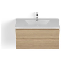 MOB Bath Vanity, White Oak, 42", Single Sink, Wall Mount
