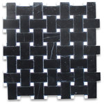 Stone Center Online - Basketweave Nero Marquina Black Mosaic Tile w/ White Marble Dots Honed, 1 sheet - Nero Marquina Black Marble 1x2" rectangle pieces and Thassos White 3/8" dots mounted on 12x12" sturdy mesh backing tile sheet