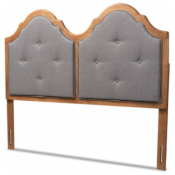 Vintage Classic Dark Grey Fabric Upholestred Wood Queen Size Arched Headboard