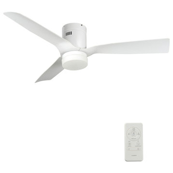 CARRO Flush Mount Ceiling Fan with Dim LED Light and Remote 10 Speed DC Motor, White, 52"