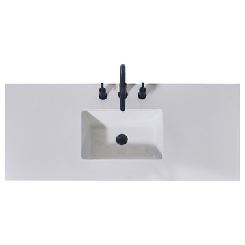 Edolo Engineered Stone Vanity Top, Snow White Apron With White Sink, 48"
