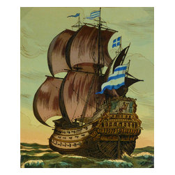 Galleon, C. 1930, Woodcut - Prints And Posters