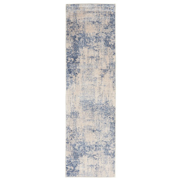 Nourison Sleek Textures 2'2" x 7'6" Ivory/Blue Modern Indoor Area Rug
