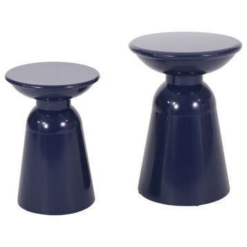 Soto Outdoor Metal Side Tables (Set of 2), Navy Blue