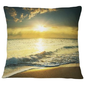 Yellow Sunlight over Crystal Waters Seascape Throw Pillow, 16"x16"
