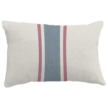 Grain Sack Stripe Print Throw Pillow With Linen Texture, Rust, 14"x20"
