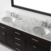 Caroline 72"DB Vanity Espresso, Marble Top, Round Sinks, Chrome Faucets, Mirror