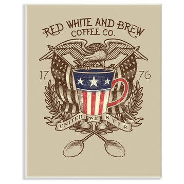 Red White and Brew Coffee Co Wall Plaque Art, 10x15