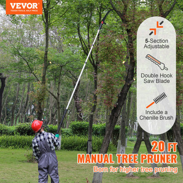 VEVOR Manual Pole Saw Extendable Tree Pruner 4.9-20' Aluminum Alloy Pole