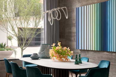 Example of a minimalist dining room design in Austin