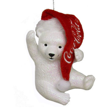 Kurt Adler Coca-Cola Polar Bear Cub with Hat Ornament, 4.5"
