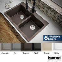 Karran 33" Top Mount Double Equal Bowl Quartz Kitchen Sink, Brown