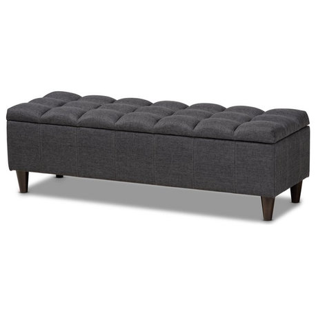 Baxton Studio Brette Tufted Fabric and Wood Storage Ottoman in Dark Brown