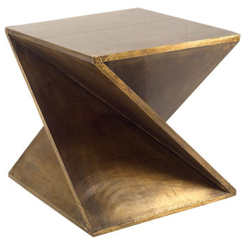 HomeRoots Z-Shaped Brass-Clad Wooden Accent Table