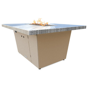 Rectangular Fire Pit Table, 44x36x1.5, Propane, Brushed Aluminum Top, Beige