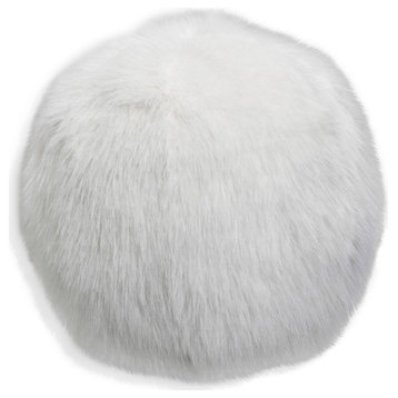 Dann Foley Circle Throw Pillow Ivory Faux Fox Hair With Feather Filling