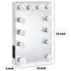 Benzara BM274649 Modern Lighted Mirror, 2 Power Outlets, 12 Bulb Sockets, White