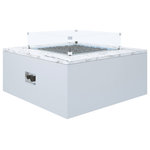 Sunset West - White Carrara Marble Square Fire Table - Extend your outdoor entertaining well into the evening with Sunset West contemporary fire tables. A natural White Carrara Marble top sits atop a frost white aluminum cabinet on our Carrara Fire Tables.