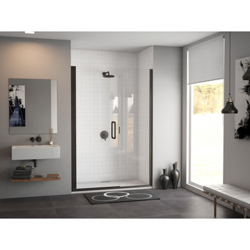 Illusion Frameless Shower Door, Inline Panel, C-Pull, Matte Black, 58"x70"