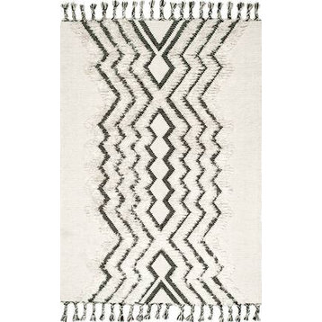 nuLOOM Hand Woven Wool Aitana Contemporary Striped Area Rug, Ivory, 5'x8'