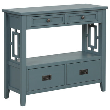 TATEUS  36" Farmhouse Pine Wood Console Table Entry Sofa Table with Drawers, Blue