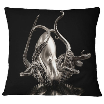 Silver Octopus Abstract Throw Pillow, 16"x16"