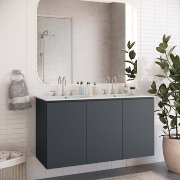 Bryn 48" Wall-Mount Double Sink Bathroom Vanity, Gray White