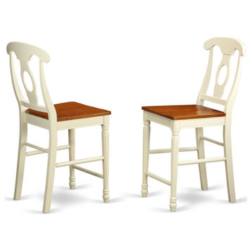 Kenley Counter Height Stools With Wood Seat, Buttermilk And Cherry- Set of 2