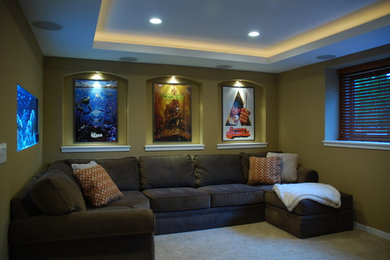 Example of a trendy home theater design in Minneapolis