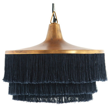 Charcoal Metal Pendant Light With Fringe