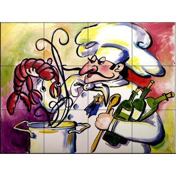 Tile Mural, Lobster Chef by Malenda Trick