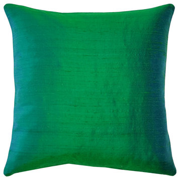Pillow Decor Sankara Silk Throw Pillows 16"x16", Emerald Green