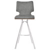 Cyrus 26" Counter Height Bar Stool, Stainless Steel, Gray/Walnut Wood Back