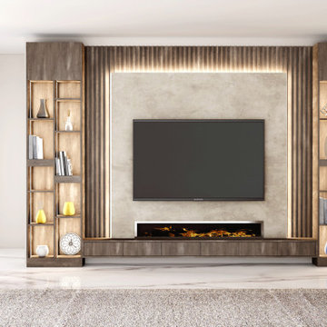 Wall Mounted TV Unit in Raw Steel with Bookcase Storage | Inspired Elements
