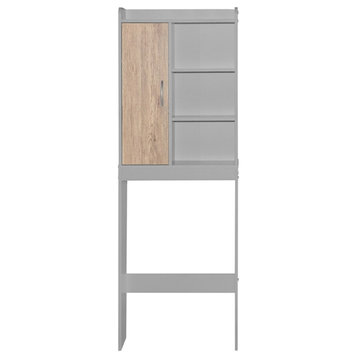 Better Home Products Ace Over the Toilet Storage Shelf in Light Gray & Oak