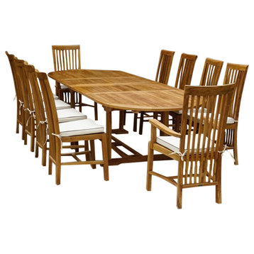 11-Piece Oval Teak Wood Balero Table/Chair Set With Cushions