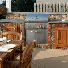 grill doors on each side and stone top