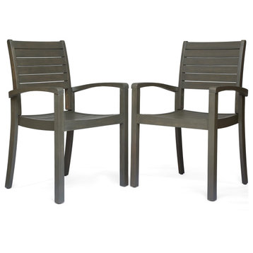 GDF Studio Watts Outdoor Acacia Wood Dining Chairs, Set of 2, Gray