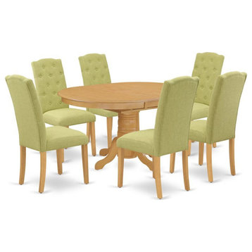 East West Furniture Avon 7-piece Wood Dining Set in Oak/Lime Green