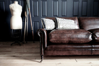 Bespoke re-upholstered, hand dyed Walnut Leather George Smith Signature Sofa