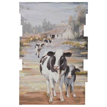 Country Cow Farmhouse Layered Wood Canvas Wall Art Hand Painted