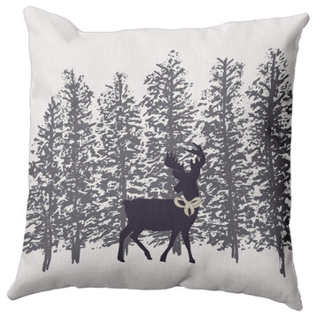 Purple-Grey Reindeer Through the Woods Polyester Throw Pillow, 20" x 20"