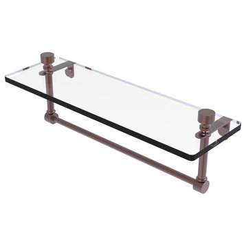 Foxtrot 16" Glass Vanity Shelf with Towel Bar, Antique Copper