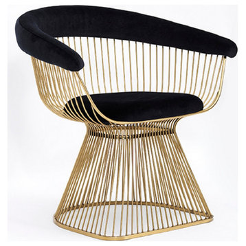 Benzara BM279256 Cid 28" Modern Dining Chair, Slatted Gold Cone Base, Black